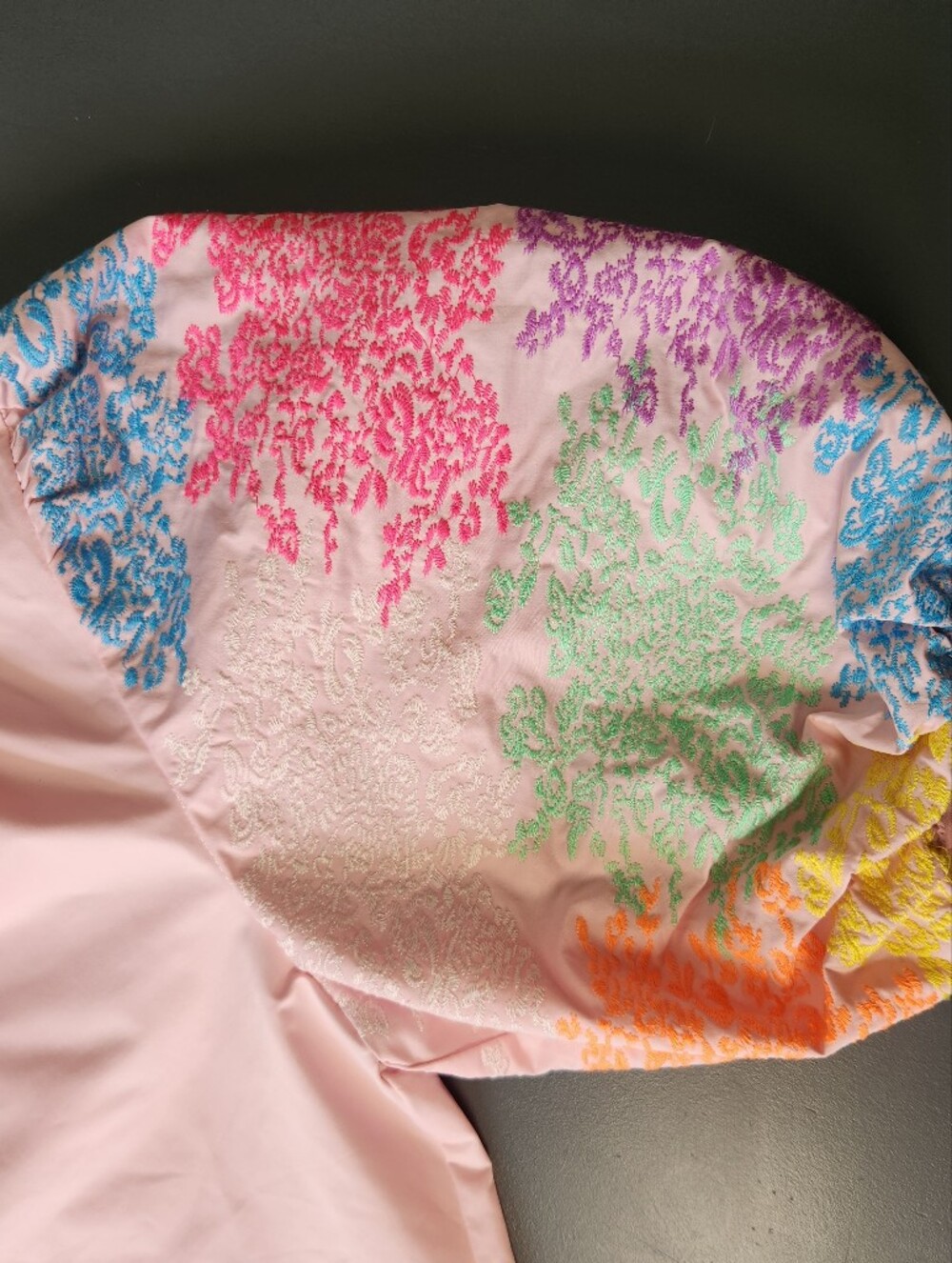 THML Pink Embroidered Puff Sleeve Button Back Blouse Large Ruffled Neck Festival - Picture 3 of 11